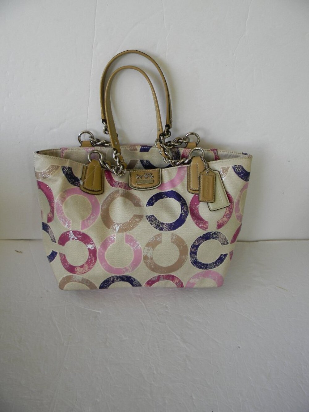 NWOT Coach Madison Metallic Gesso Op Art Tote Bag Y2K Purple Pink Taupe 22286